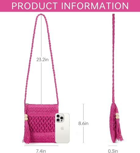 Straw Crossbody Bags for Women Small Straw Purses for Women Beach Purse for Summer Vacation Pink
