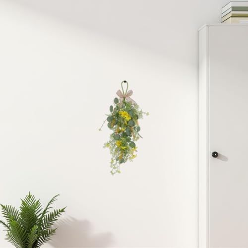 Guirnalda amarilla de eucalipto artificial en forma de lágrima para mesas de interior 8