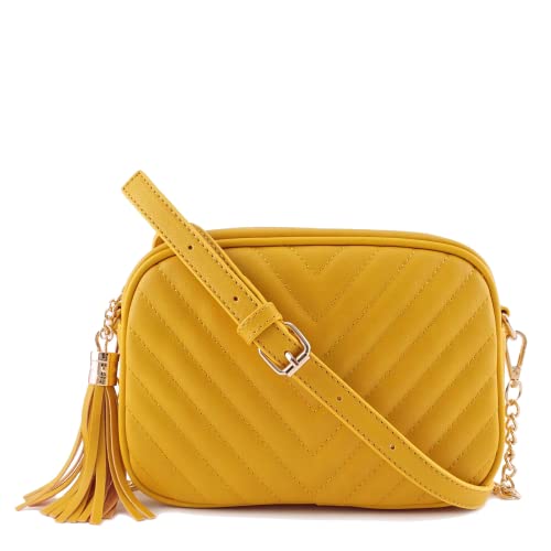 Image of Simple Shoulder Crossbody Bag With Metal Chain Strap And Tassel Top Zipper