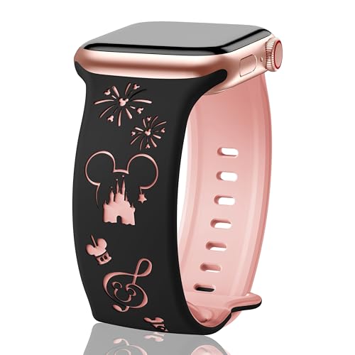 Cute Cartoon Two-Tone Engraved Bands Compatible with Apple Watch 38mm 40mm 41mm 42mm 44mm 45mm 46mm 49mm Men Women Soft Silicone Sport Strap for iWatch Ultra Series 11 10 9 8 7 6 5 4 3 2 1 SE