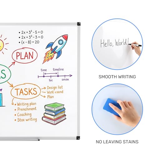 Simple Deluxe Magnetic White Board, 48" x 32" Dry Erase Board for wall with Reinforced Aluminum Frame, Wall Board for Office Classroom Home, Includes 1 Eraser, 2 Markers & 4 Magnets - Image 2