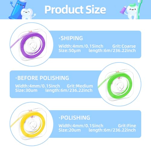 3-pack dental polishing strips set teeth grinding sanding tools fine abrasive grit 016 inch width 197 feet length deep teeth cleaning 20m30m40m tooth polish strips grits oral care