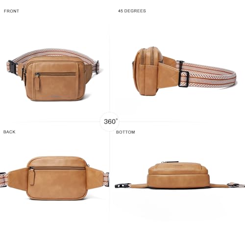 Image of LATMAP 3L TRIPLE ZIP Fanny Packs Belt Bag For Women Men Crossbody Waist Pack Sling Chest Bum Travel Bag Purse Faux Leather Fashion Cute Tan