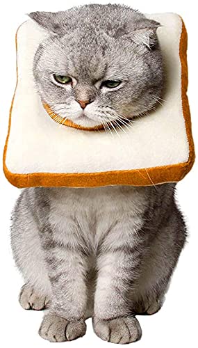 Adjustable cat E-shaped collar, cute toast collar, wound healing protective cone bread surgery, recovery Elizabethan collar, soft edges suitable for kittens and cats (Toast)