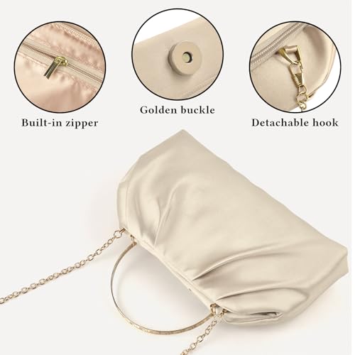 Image of ERKOON Clutch Purse for Women Elegant Pleated Evening Bag Crossbody Shoulder Handbag Envelope Bag with 2 Detachable Chain