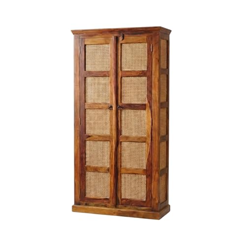 Image of Modern Furniture Boho Sheesham Wooden Crockery Cabinet with Door | Solid Wood Multipurpose Storage Cabinets for Living Room Home & Kitchen | Book Shelf Wooden - Natural Finish