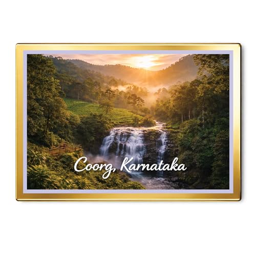 Image of Decorative Fridge Magnet with Glowing Border | Pack of 1 (Coorg, Karnataka, 4x3 inch - Golden Border)