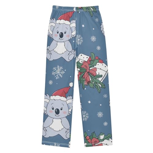 Xmas Koala Snowflake Boys Long Pants Soft Trousers Elastic Waist Kids Lounge Bottoms with Pockets S-XL