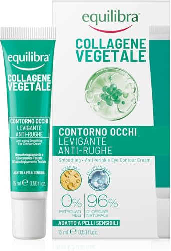 Equilibra, Collagene Vegetale Contorno Occhi Levigante Anti-rughe, 15 ml , Crema con Fitocollagene da Semi di Zucca e Collagen Amino Acids, Vitamina C, Pro-vitamina B5, Dermatologicamente Testato