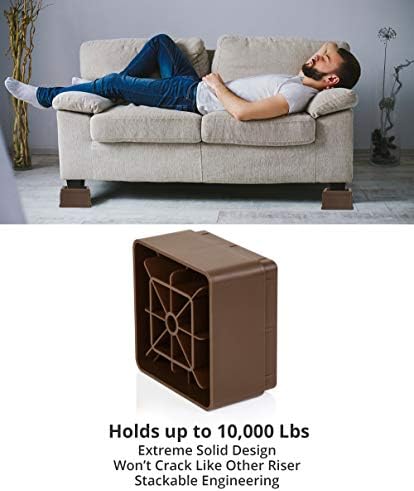 Utopia Bedding Premium Adjustable Furniture Riser (5 cm)  (Set of 8) ABS Plastic Bed risers with Foam and Rubber Anti Slip Pads  Elevate your Sofa, Table, Chair, Wardrobe (Upto 10cm) (Brown)