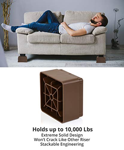 Utopia Bedding Pack Of 8 Furniture And Bed Risers - Durable Plastic And Anti Slip Foam & Rubber Pad- 2 Inch Stackable Square Risers For Sofa, Bed, Table, And Chair Lifts (Brown) #TOP4