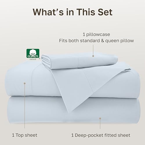 Image of California Design Den 500TC 100% Cotton Twin Sheets Set, Silver Mist Blue | Good Housekeeping Seal, OEKO-TEX Certified, Silky-Soft Sateen Weave, 3pc Set, 15 inch Deep Pockets, For Hot Sleepers, All-Season