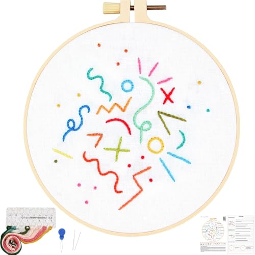 Image of Beginners Embroidery Stitch Practice Kits, Easy Hand Embroidery Starters Kit for Beginners Adults, Stamped Cross Stitch Kits DIY Needlepoint Kits for Beginners Adults, Embroidery Hoop & Video Tutorial