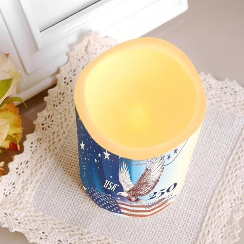 Image of American Flag Electric Candles Bald Eagle Independence Day Flameless LED Candles Battery Operated with Remote 250th Anniversary Flickering Candle for American Holiday, 4 Pack