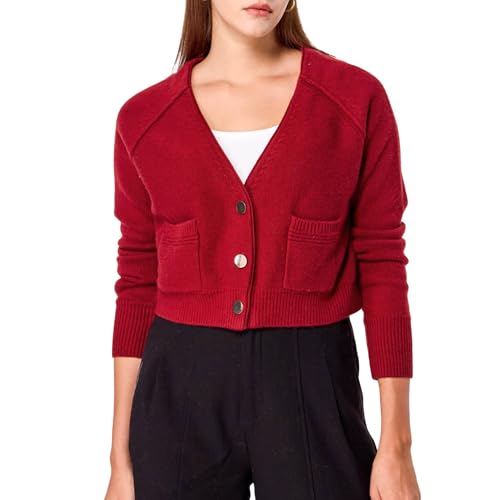 Image of Simple&Opulence Women's Cashmere Cardigan Sweater, Cashmere Long Sleeve V Neck Open Front Cardigan with Pocket