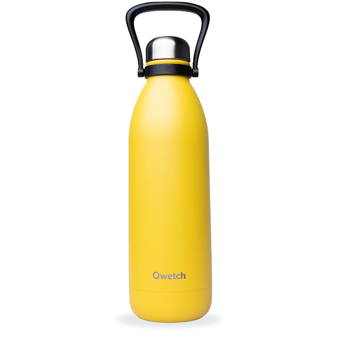 Qwetch - Botella Térmica Grande Inox 1,5L Amarillo Titan - 48h Frío y 16h Caliente - Hermética & Sin BPA - Cantimplora de Acero Inoxidable con Asa - Termo para Camping, Picnic, Familia