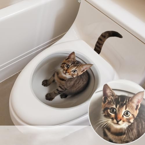 WandSticker4U®- Pegatinas para tapa de inodoro GATO 3D divertido I Vinilos decorativos tapa WC gato gracioso I Decoración baño aseo invitados impermeable
