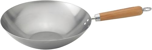 Helen Chens Asian Kitchen juego de woks de acero al carbono con base plana y tapa acero al carbono 30 cm