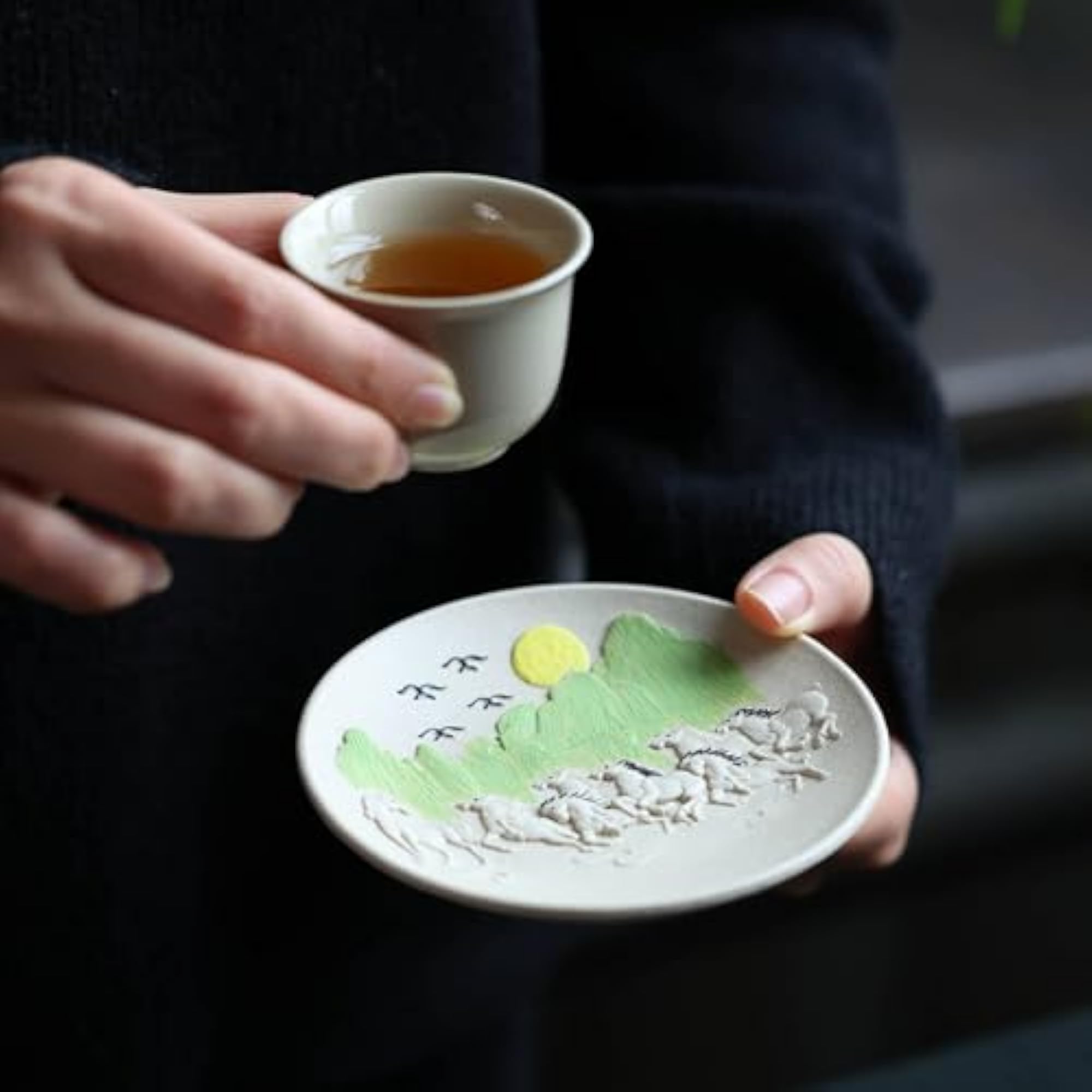 Embossed Horse Pattern Tray, Multi-Functional Zisha Clay Dish