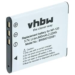 vhbw batería Compatible con Casio Exilim EX-ZS10, ...: Potente batería de repuesto para cámara digital, cámara réflex digital | Recargable | Se comprueba cada celda Reemplaza NP-120 Batería de alta capacidad | Capacidad: 550 mAh | Voltaje: 3,6 V | Energía: 1,98 Wh | Tipo: litio-ion Cumplimiento de las no...