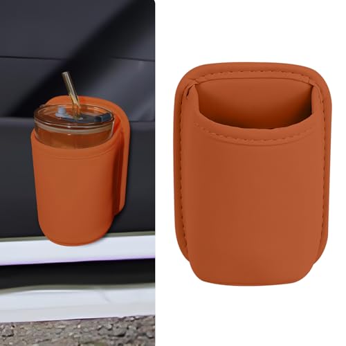 Wuyaoyao Large Car Door Cup Holder, Clip On Leather Cup Holder for Cars Door & Back Seat Pocket, Extra Vehicle Water Bottle Beverage Drink Holders Storage Organizer, Universal Car Accessories (Orange)