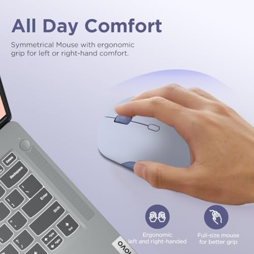 Image of Lenovo 350 Wireless Bluetooth Mouse, Silent Click, 3 Level DPI (1000, 1600, 2400), 36 Month Battery Life, 2 Device Pairing, Meta Grape