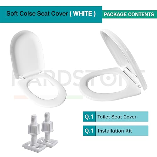 Image of Hardstone Plastic Toilet Seat Cover with Soft Closer Mechanism- U-Shape Commode Seat Cover - with Sleek Design & Easy Installation with Installation Kit (44cm x 34cm, White)