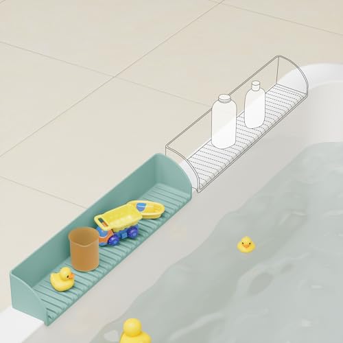 Image of 2 Pack Bathtub Splash Guard for Tub - Silicone Tub Water Splash Guard with 4 Suction Cups, Bath Toy Holder, Tub Play Shelf for Kids, Bathtub Side Splash Guard Tray, Toddler Bathroom Essentials, Aqua