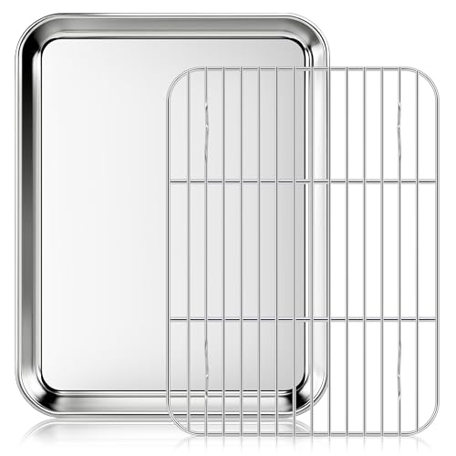 Fire More Plaque à pâtisserie avec grille, plaque pour four en acier inoxydable 26,5 x 20,5 x 2,5 cm, pour cuire, rôtir et servir
