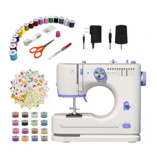 Stoigeld Sewing Machine for Beginners with 20Pcs Fabric & 32Pcs Sewing Threads Kit,Portable Sewing Machine with 12 Built-in Stitches & 2 Speed(High-Low Speeds)-SM-725