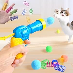 Cat Toys 30pcs Set, Cat Pompom Balls and Gun Launcher Toys, Cat Spring Toy, Interactive Toys and Indoor Toys, Sport, Chase, Catch, Interactive Cat Toys