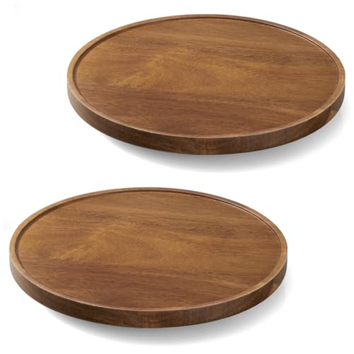 2 Pack 10" Acacia Wood Lazy Susan Turntable Organizer for Cabinet, Round Serving Tray Decorative Tray Vintage Centerpiece Candle Holder Tray, Farmhouse Tray for Kitchen Countertop Coffee Table Decor