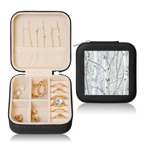 XTYGETY White Trees - Joyero de almacenamiento con forro de terciopelo de PVC con estampado de camuflaje para mujeres, para collares, aretes, pulseras
