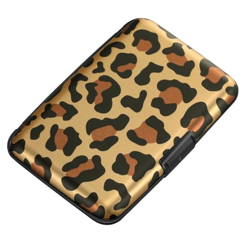 Image of ELFISH Mini RFID Aluminum Wallet Credit Cards Holder Business Card Case Metal ID Case for Men Women, Leopard, 4.33 x 2.95 x 0.73 inches, Compact