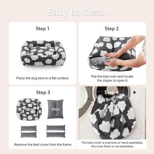 JOEJOY Cute Dog Bed Medium Size Dog, Rectangle Soft Furry Dog Beds for Large Medium Dogs, Washable Orthopedic Pet Bed with Removable Zipper Cover, Grey by JOEJOY - Image 6