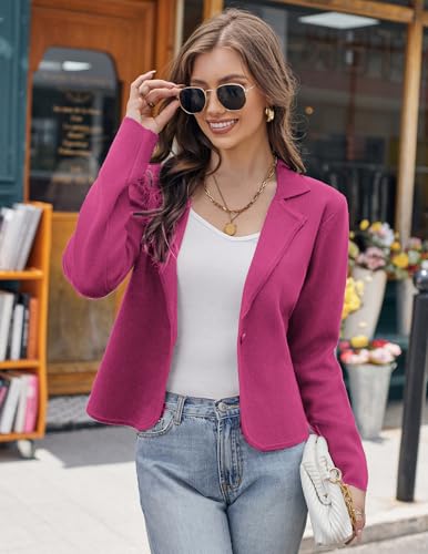 Image of GRACE KARIN Women Sweater Blazer Casual Work Croppped Cardigan Lightweight Button Front Short Knit Blazer Jacket S-XXL