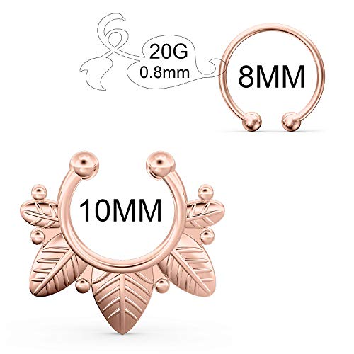 SCERRING Fake Septum Nose Hoop Rings Clear CZ Faux Non Pierced Clicker Hanger Nose Septum Ring Clip On Body Piercing Jewelry 20PCS Rose Gold