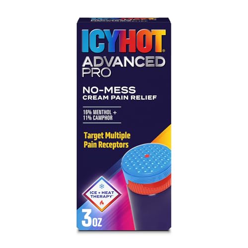 Icy Hot Advanced PRO Pain Relief No-Mess Cream with Massaging Applicator Max Strength Pain Relief with Menthol 16% and Camphor 11% for Backaches Joints Muscle Strains and Arthritis 3 oz