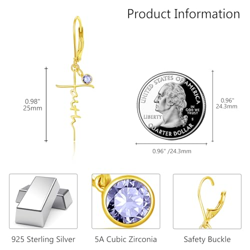 PRAYMOS Faith Cross Earrings for Women Dangle 925 Sterling Silver Hypoallergenic Birhstone Earrings Christian Religious Confirmation Baptism Gifts Christmas Gifts4