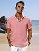 PJ PAUL JONES Men's Button Down Short Sleeve Shirt Casual Summer Beach Textured Wedding Shirts Pink
