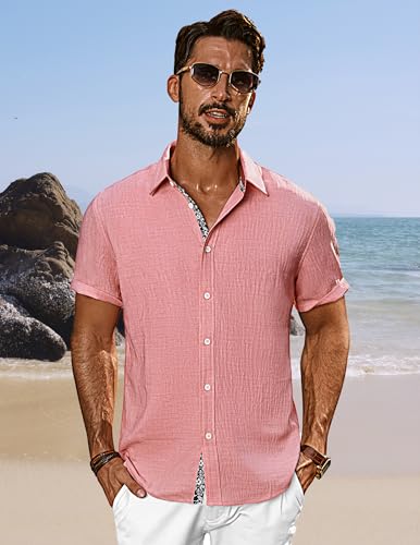 PJ PAUL JONES Men's Casual Short Sleeve Button Down Shirt Summer Beach Wedding Shirt2