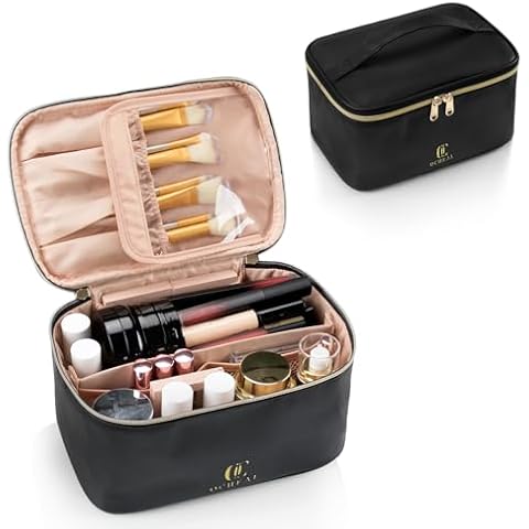 OCHEAL Portable Makeup Bag with Separate Brush Compartment Cover