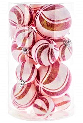Candy Cane Frosted Ball Ornaments Christmas Trim a Tree Decoration 12 Count