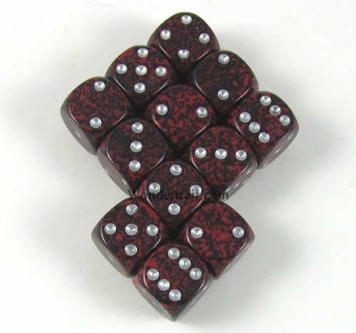 Wondertrail Silver Volcano Speckled Dice Silver Pips D6 12mm Pack of 12 WCX25944E12