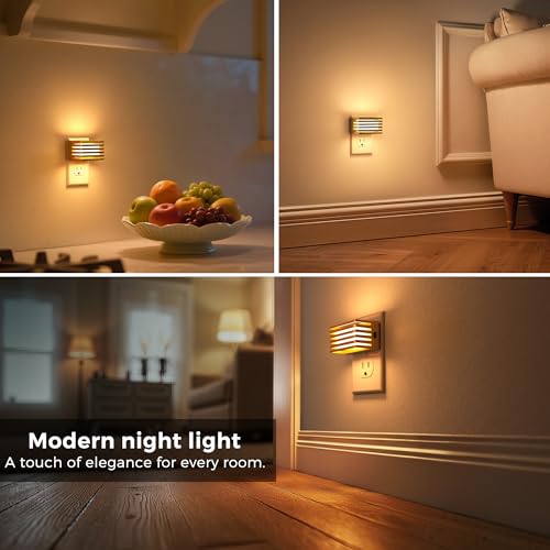 Image of L LOHAS LED Night Lights Plug into Wall, 2 Pack Modern Night Light with Dusk to Dawn Sensor, Dimmable Plug in Night Light, Adjustable Brightness, 3000K Soft White for Bedroom Bathroom Hallway(Gold)