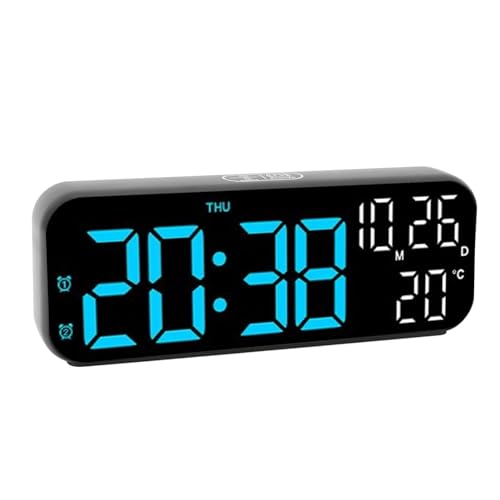 Alarm Clock, Large Display Alarm Clock Voice Control LED Electronic Alarm Clock Digital Wall Clock Battery Operated Digital Clock with Date and Day of Week for Living Room Bedroom (Black Blue Lamp) - Image 5