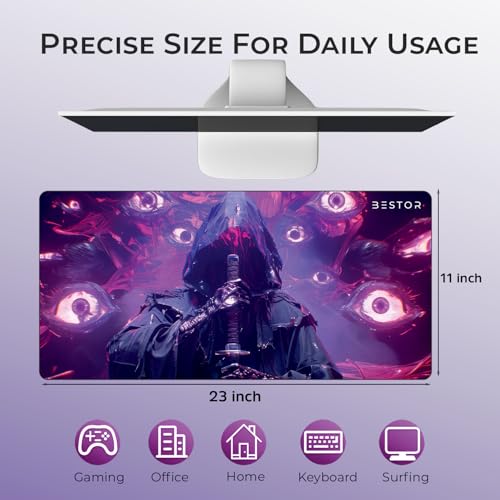 Image of BESTOR Anime Series Mouse Pad Dark Reaper Samurai Mouse pad with Anti-fray Stitching, Waterproof Surface & Non-Slip Rubber Base Stitched Edges Gaming Mouse Mat for Laptop (60cmx34cm)