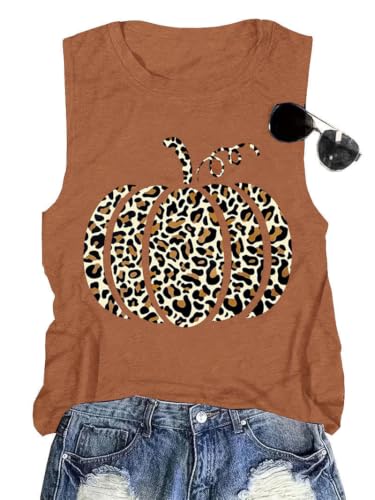 Womens Halloween Tank Tops Pumpkin Graphic Tees Sleeveless Shirts All Saints' Day Tunic Basic Tops Camisole (Brown2, XL)