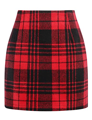 Image of IDEALSANXUN Womens High Waist Plaid Skirt Bodycon Pencil Wool Mini Skirts