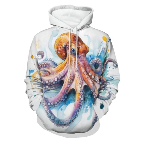 Sweat pieuvre design aquarelle 3D pull graphique à manches longues unisexe